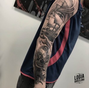 tatuaje_brazo_barco_pulpo_Logia_Barcelona_Jas